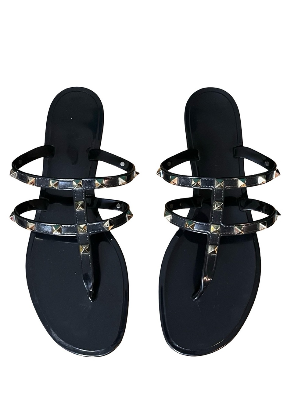 Kelly & Katie Black Studded Jelly Thong Sandals